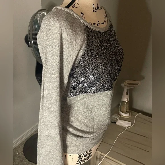 Express Grey Super Soft Sweatshirt Style- Size XS sequins are black & Silver - Picture 5 of 9
